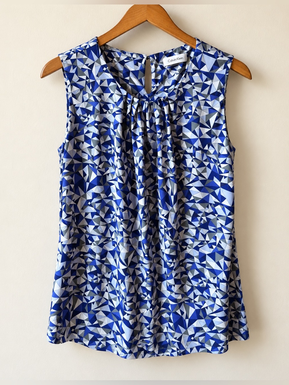 Calvin Klein Modern Print Sleeveless Top Business Casual Purple Gray GUC #806